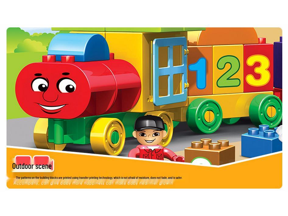 Набор из 50 детских блоков-пазлов в виде поезда с цифрами и ведром для хранения
