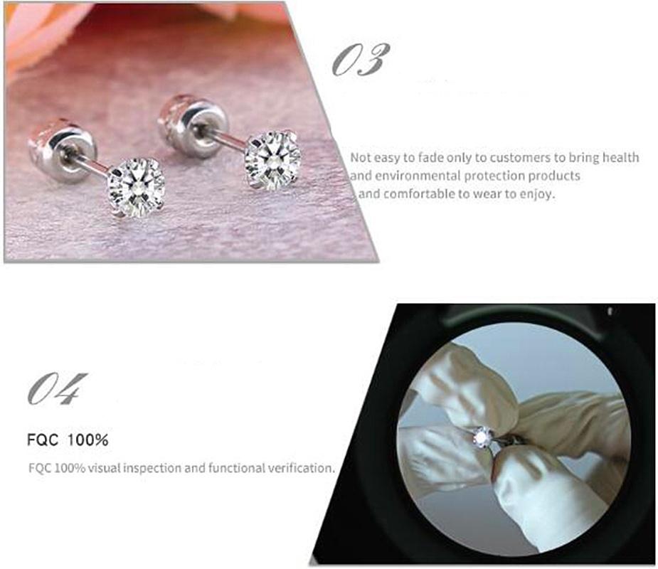 1 шт. Серьги из титановой стали Простые серьги-гвоздики с цирконом на четырех лапках Игла из нержавеющей стали Алмазные серьги Украшения 2-5 мм KTJ