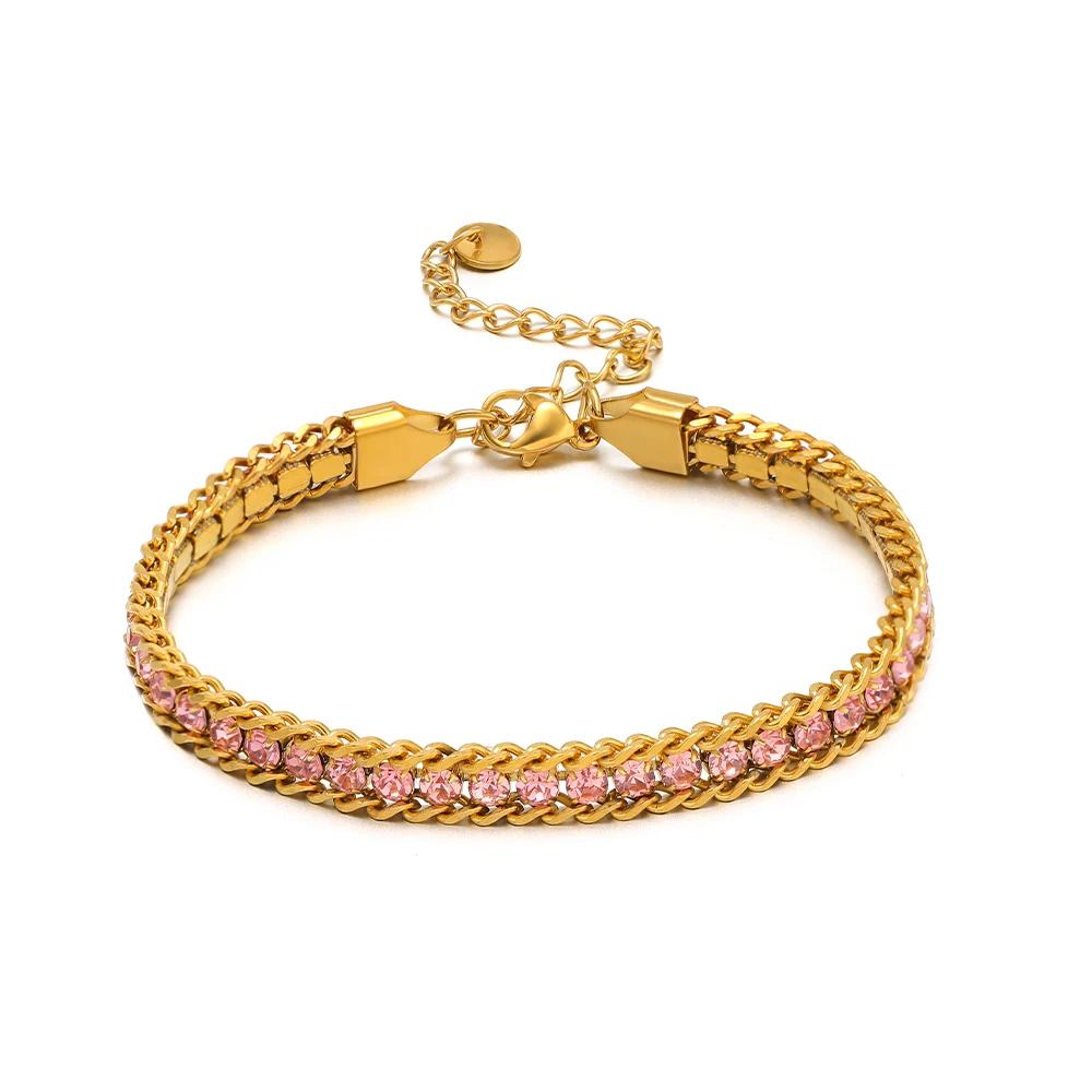 1pc AAA Cubic Zirconia Stone Bracelets Gold Color Stainless Steel Metal Chain Bracelet for Women Punk Hip Hop Jewelry Wholesale