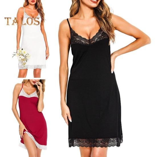 Женская кружевная ночная рубашка на тонких бретельках с V-образным вырезом, пижама, сорочка, платье для сна, летняя мягкая ночная рубашка