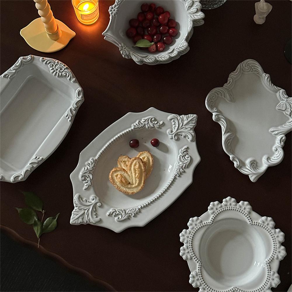 Дворец Винтажная Керамическая Декоративная Обеденная Тарелка Белая Бабочка Кружево Посуда для выпечки Посуда Кухонные принадлежности Декоративная тарелка