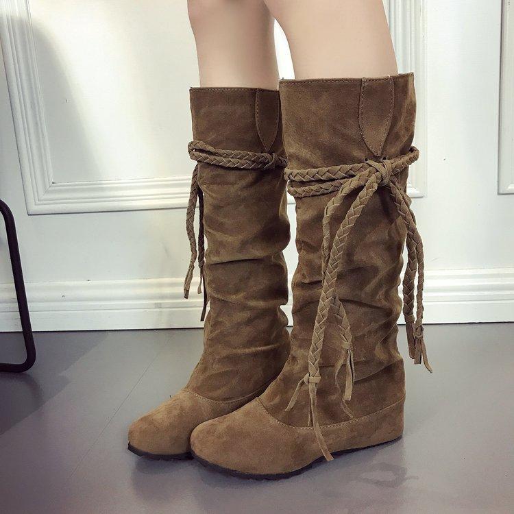 Zapatos Mujer женские весенне-зимние женские сапоги трендовые замшевые повседневные сапоги с кисточками женские сапоги длиной до колена женские сапоги Large43 Botas Mujer