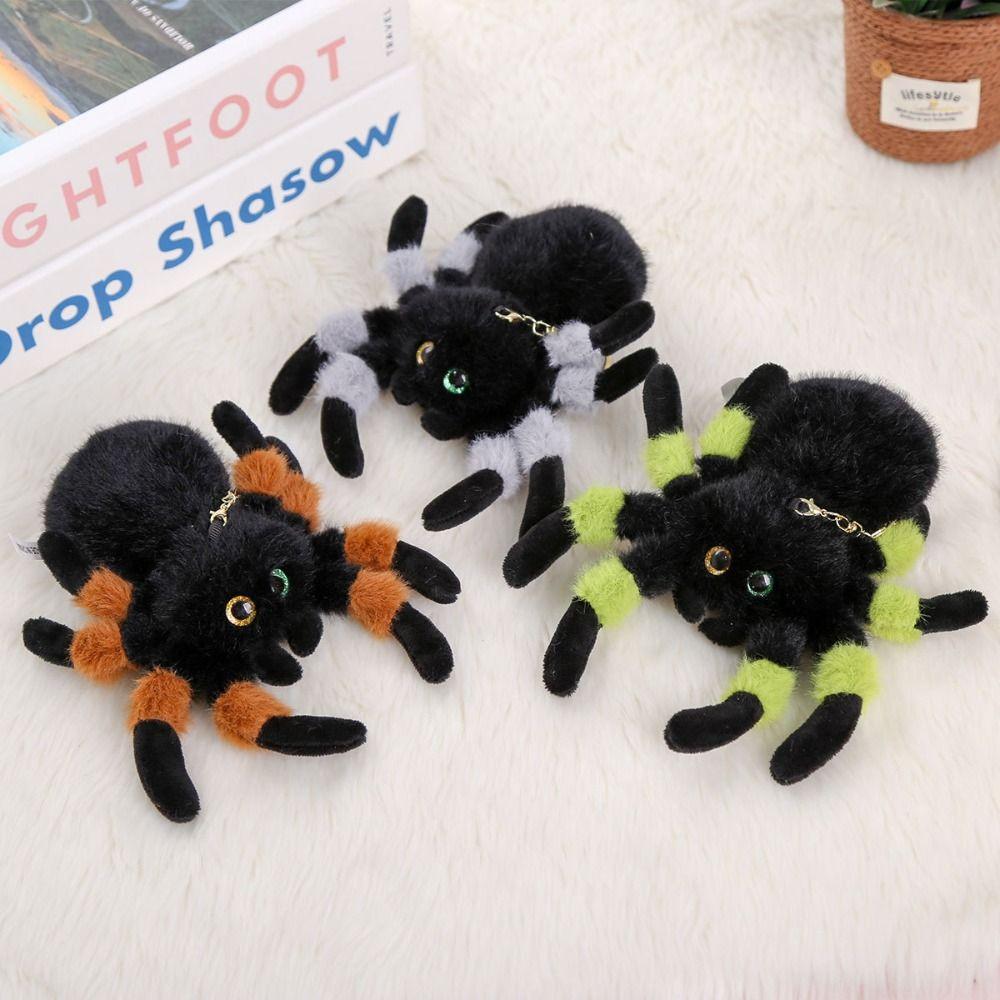 Simulation Colored Eye Spider Plush Pendant PP Cotton Spider Plush Keychain  Halloween Decor