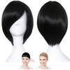 Косплей-парик CaseEden, короткий боб, 30 см, термостойкий, черные волосы, в комплекте 2 сетки для парика