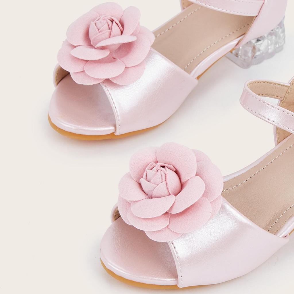 Стильные туфли-босоножки на высоком каблуке с камелиями для девочек 2025 - Туфли принцессы для ношения на улице