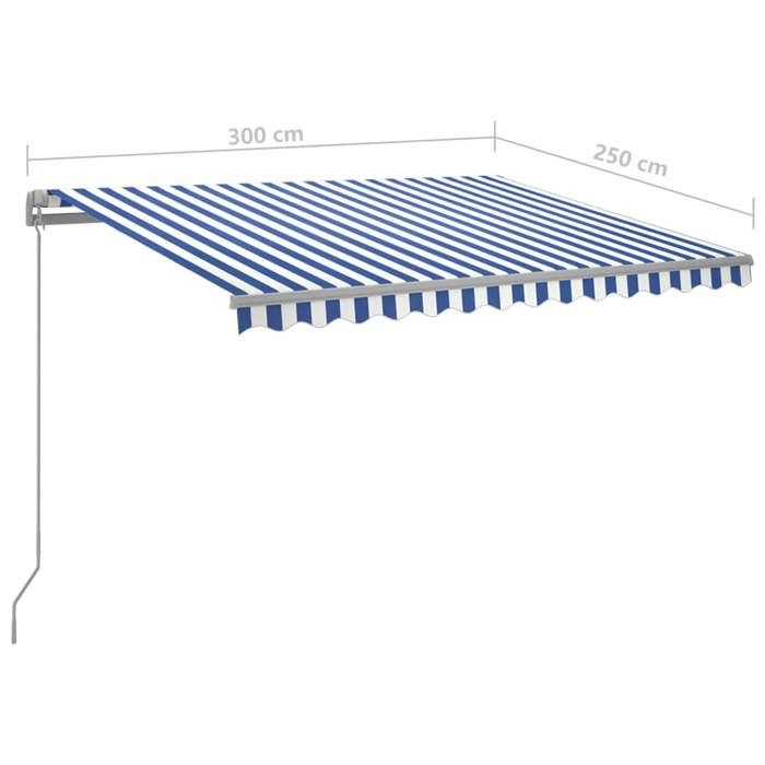 VidaXL Automatic Retractable Awning and Posts 3x2.5 M Blue and White 3069906