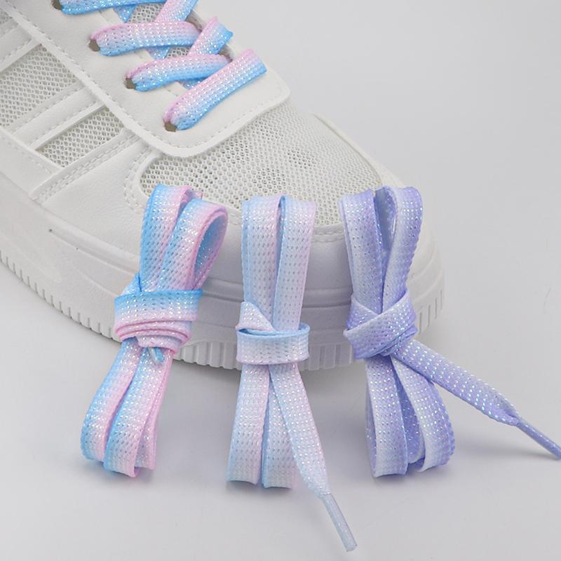 Flat Shoelaces for Sneakers Metallic Shiny Silver Shoe Laces Colorful Bright Silk Shoelace Gradient Glitter Women Shoestrings
