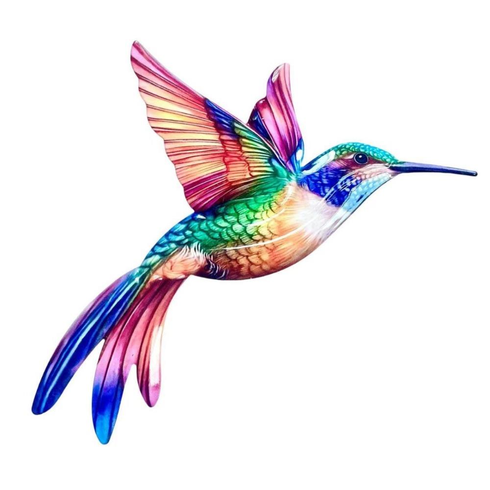 Metal Material Metal Hummingbird Wall Art 3D Design Colorful Finish Hummingbird Pendant Weather Resistant Vintage Colorful Birds