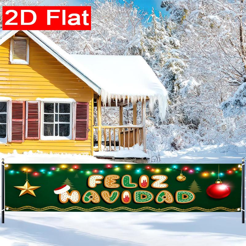 Feliz Navidad Spanish Christmas Yard Banner, Es La Razon De La Navidad Design, Polyester Outdoor Garden Porch Fence Wall Decoration