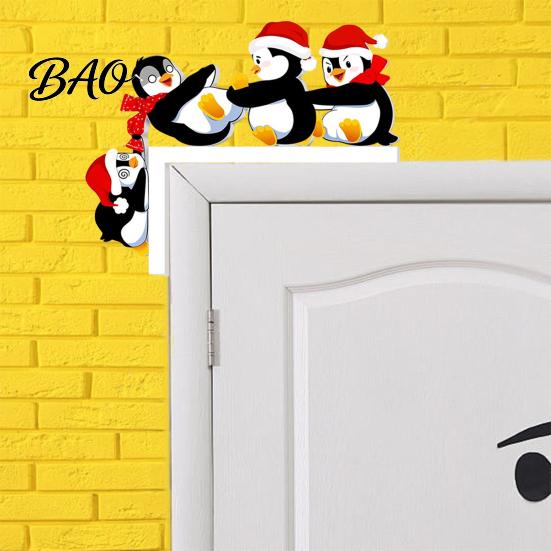 Rustic Door Frame Sign Christmas Topper Decoration, Wooden Holiday Corner Sign, Cute Funny Snowman Santa Claus Penguin Decor for Window, Cabinet,