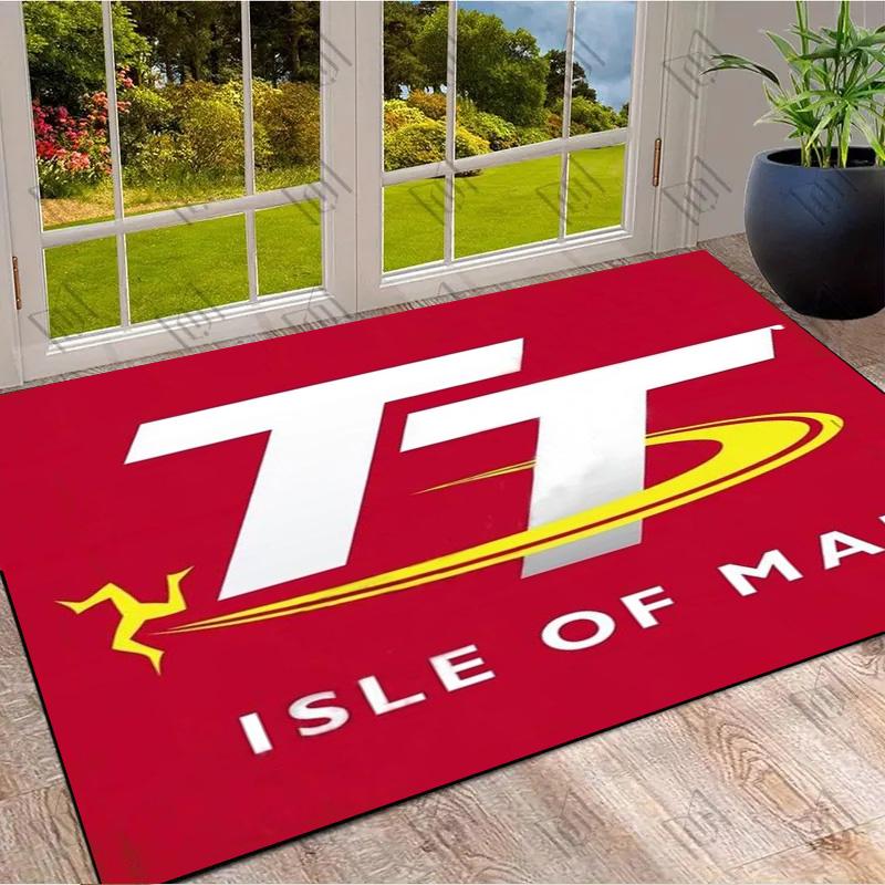 Isle of Man TT Logo Red Background Print Area Rug Motorcycle Fan Non Slip Rectangular Floor Mat Man Cave Gaming Room Living Bedroom Home Decor Rug