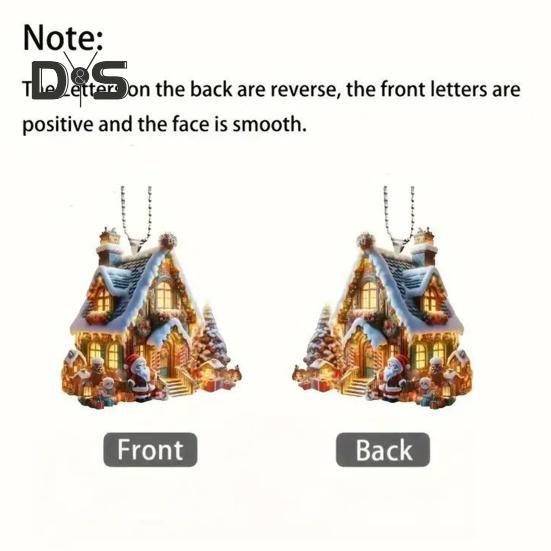 Рождественский орнамент снежный деревенский домик подвеска 2D плоский акриловый бревенчатый домик подвесное украшение для дома автомобиль елка декор