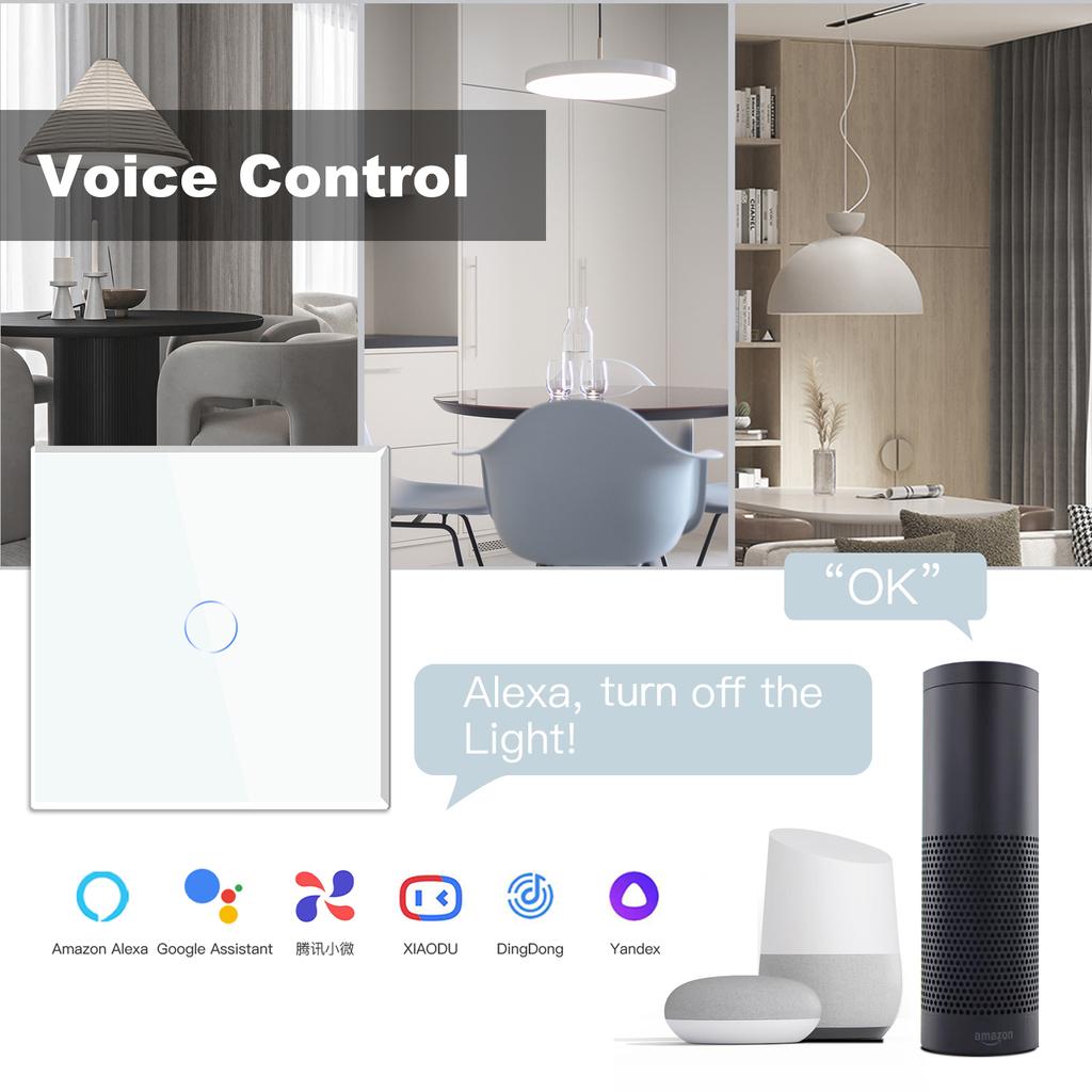 BSEED Single Live Wifi Touch Switch 1/2/3Gang Smart Glass Wall Switches Support Smart Life Google Alexa App Control No Neutral