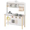 Bon Furniture Деревянный Широкий Игровой Кухонный Набор с Обучающими Мини-Кухонными Принадлежностями Белого Цвета, Микроволновкой, Раковиной, Игрушкой, Игрушкой, Кухня, Для Детей