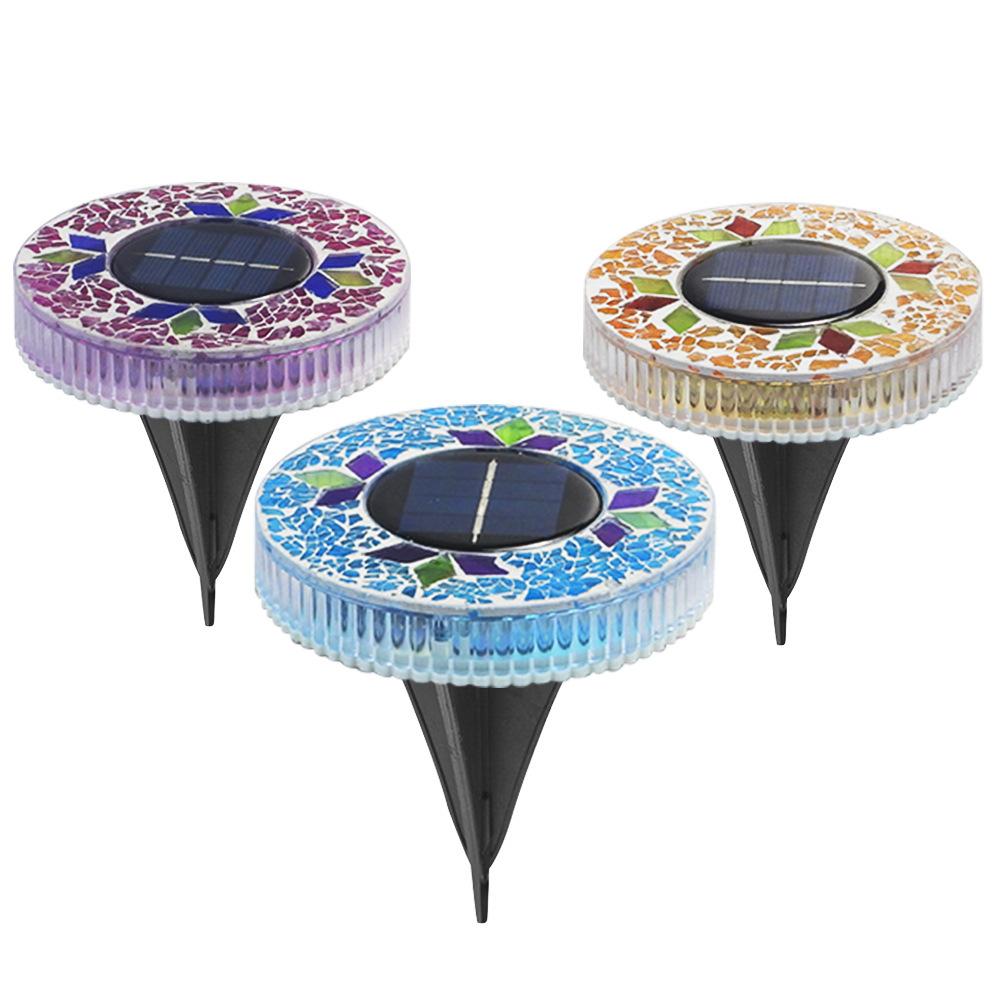4/2/1PCS Solar Disk Light Waterproof Outdoor Glass Garden Stake Lighting Colorful Decorative Pathway LED Lights Dusk to Dawn