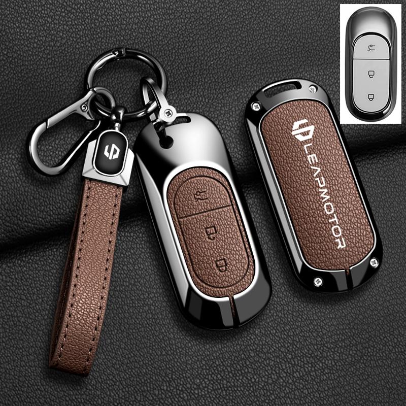 BFM1 Car Remote Key Case Cover For Leapmotor C16 C11 C10 C01 B10 T03 S01 Type Zinc Alloy Leather Protector Auto Keychain Accessories