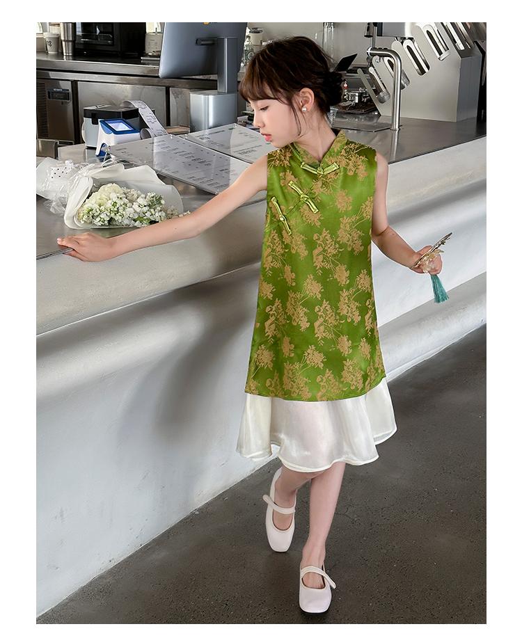 2026 new western-style thin style girls' and little girls' improved cheongsam summer new Chinese Hanfu Chinese style dress