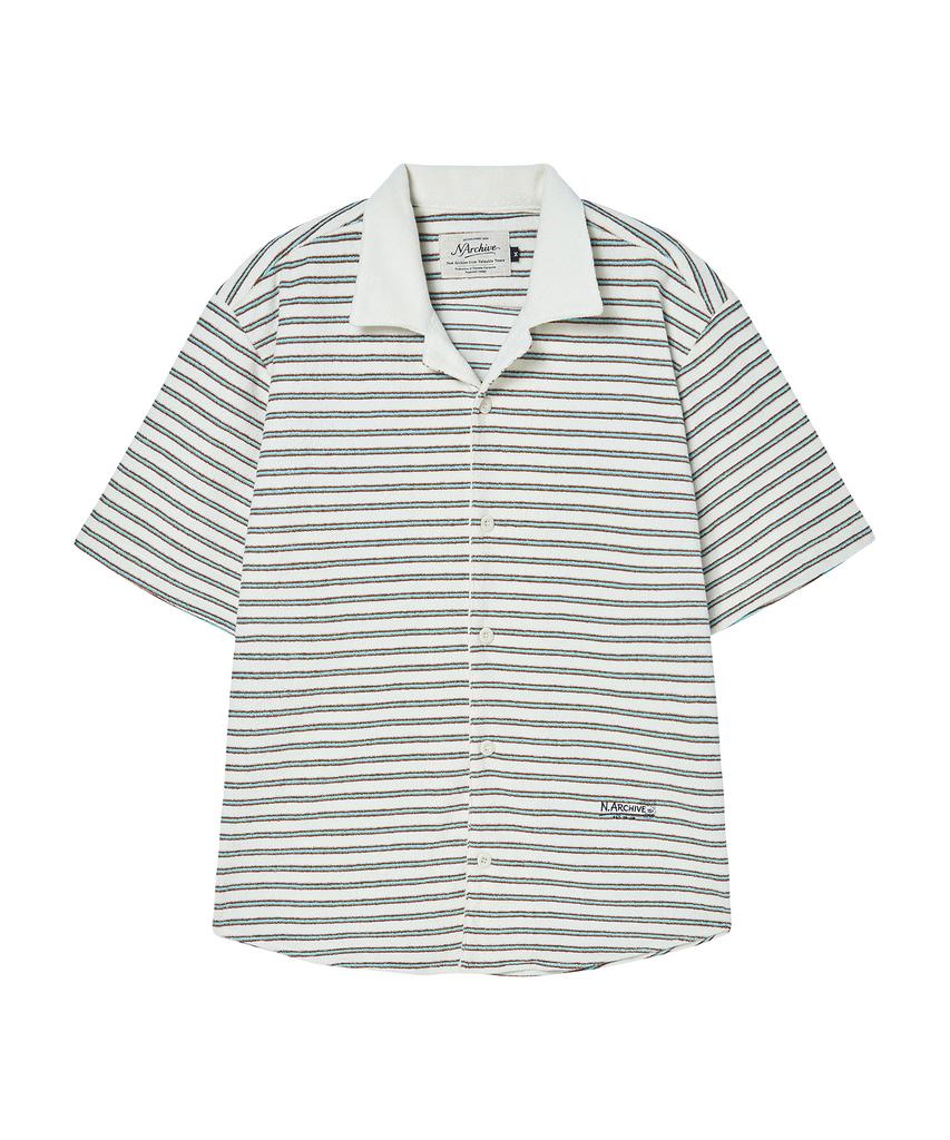 BEYOND CLOSET [Collection Line] Toweling Fabric Stripe Open Collar Short Sleeve Shirt Mint