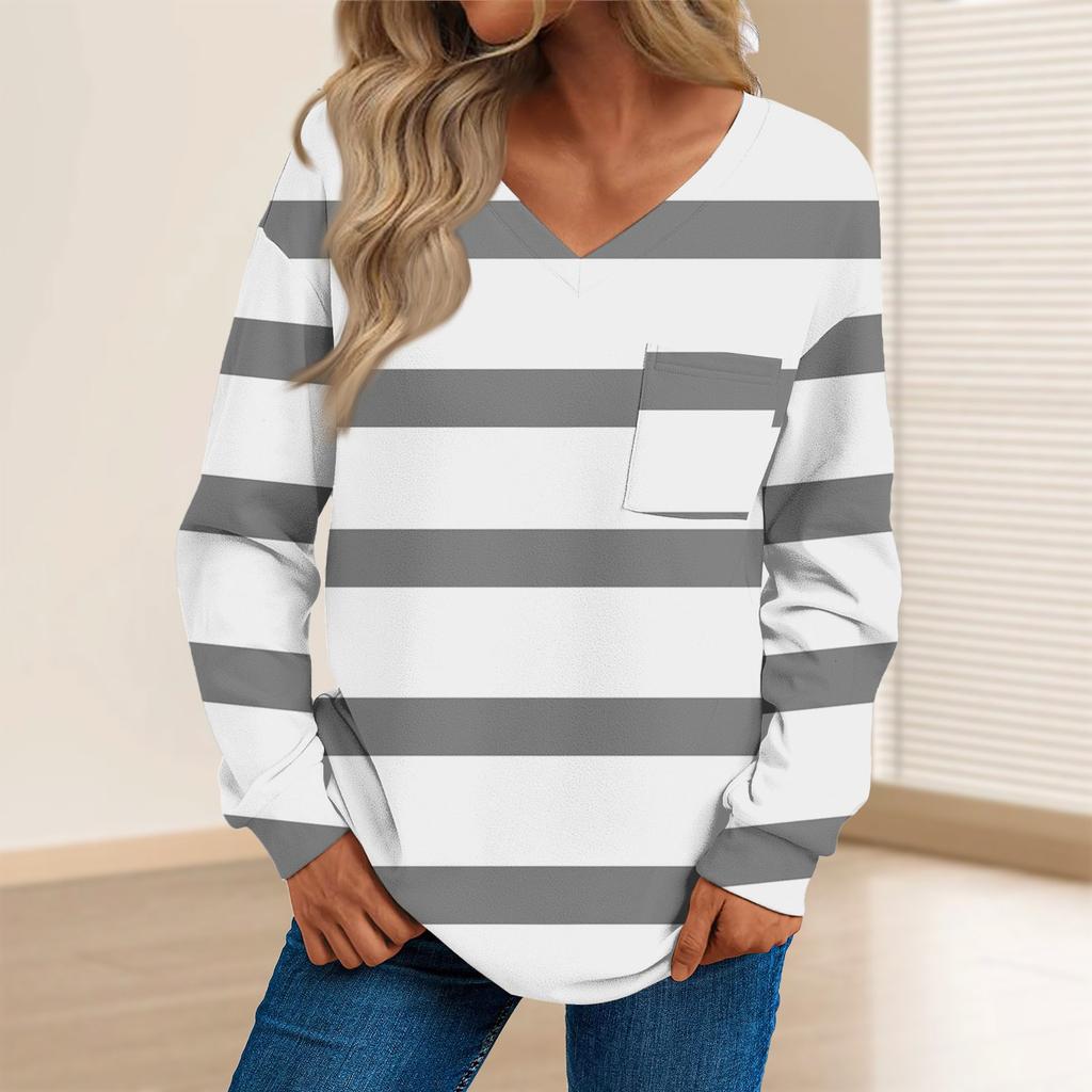 Женская мода повседневный свитер с длинным рукавом и принтом V-образным вырезом