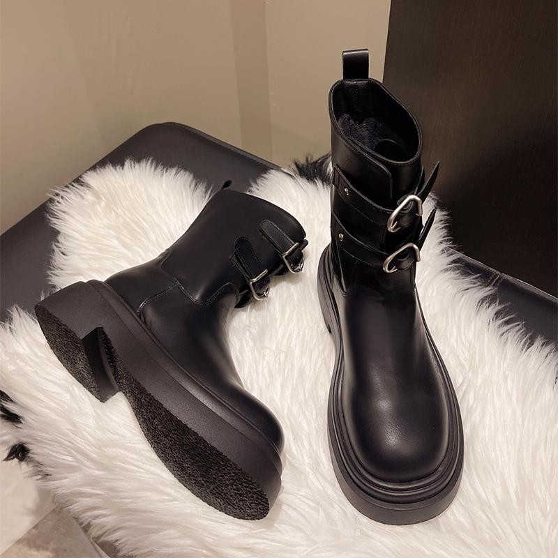 Модные женские зимние сапоги на платформе до середины голени, кожаные туфли на плоской подошве, женские модные ботинки челси 2024 года, новые зимние мотоциклетные ботинки Mujer