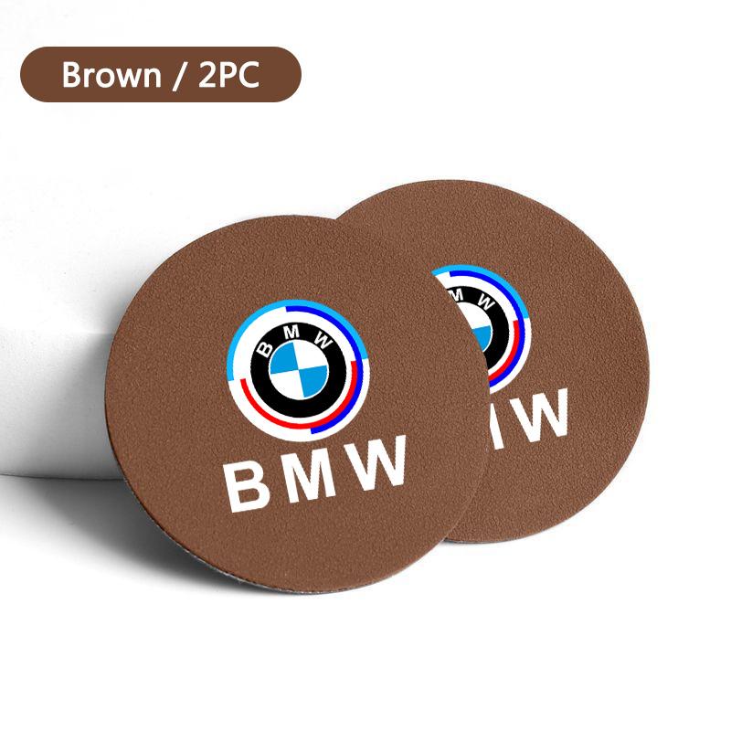 BLQ1 2pcs Suede Car Coaster Mat Water Cup Slots Non-Slip Pad Mat For BMW 50th Anniversary G20 G30 G32 E90 E84 F48 F39 F30 F20 F10 F40