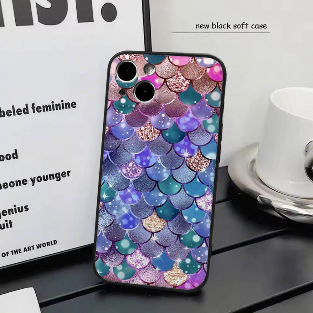 Чешуя русалки для iPhone 15 16 14 Plus 13 12 11 17 Pro Max 17 Air Черный Мягкий Чехол для Телефона