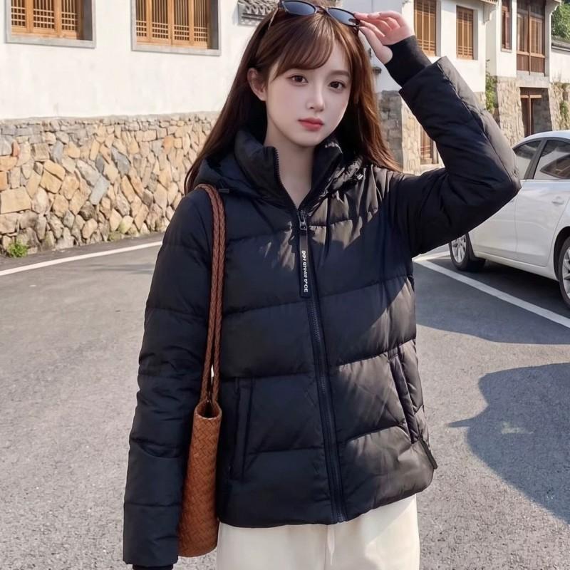 Womens Short Puffer Jacket 2026 Winter Hooded Slim Fit Warm Cotton-Polyester Blend Coat Office Commute