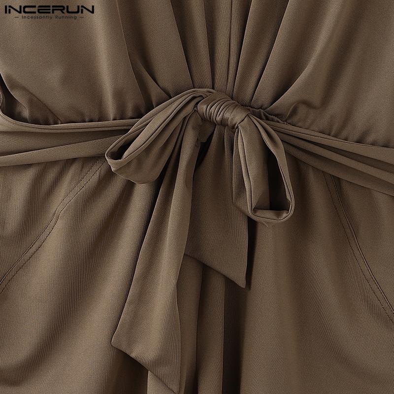 INCERUN Mens Deep V Jumpsuits Sleeveless Bandage Front Short Romper Bodysuits