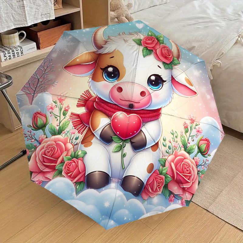 1PC cow, roses Automatic Open/Close Umbrella Compact Folding Umbrella with 8-Rib Shaft lightweight esign, Highquality Fabric1201A