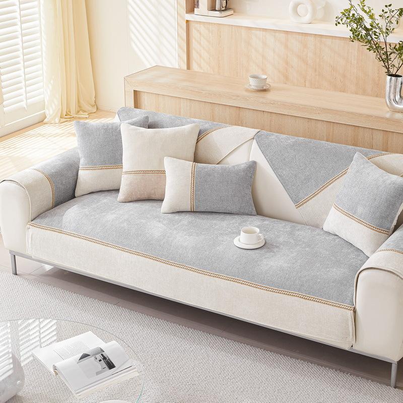 Nordic Sofa Cushion Four Seasons Universal Non-Slip Chenille Straight Row Leather Sofa Cover Cushion Cover Towel