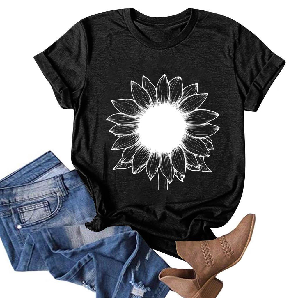 Women's Fashion Casual Printed Round Neck Pullover Short Sleeve T-Shirt Top