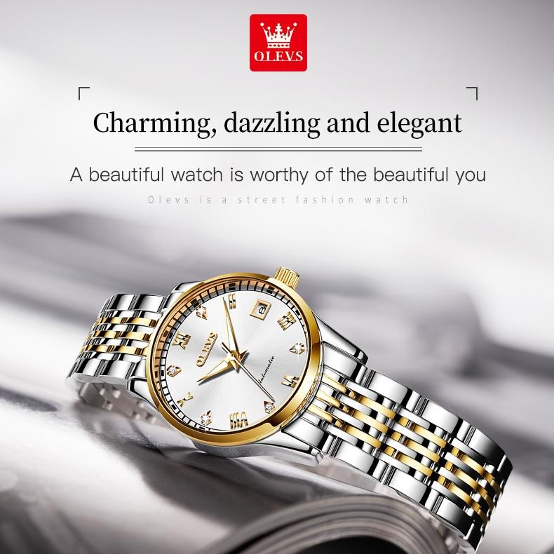 OLEVS Брендовая модная тенденция, повседневная пара механических выражений, часы для мужчин и женщин