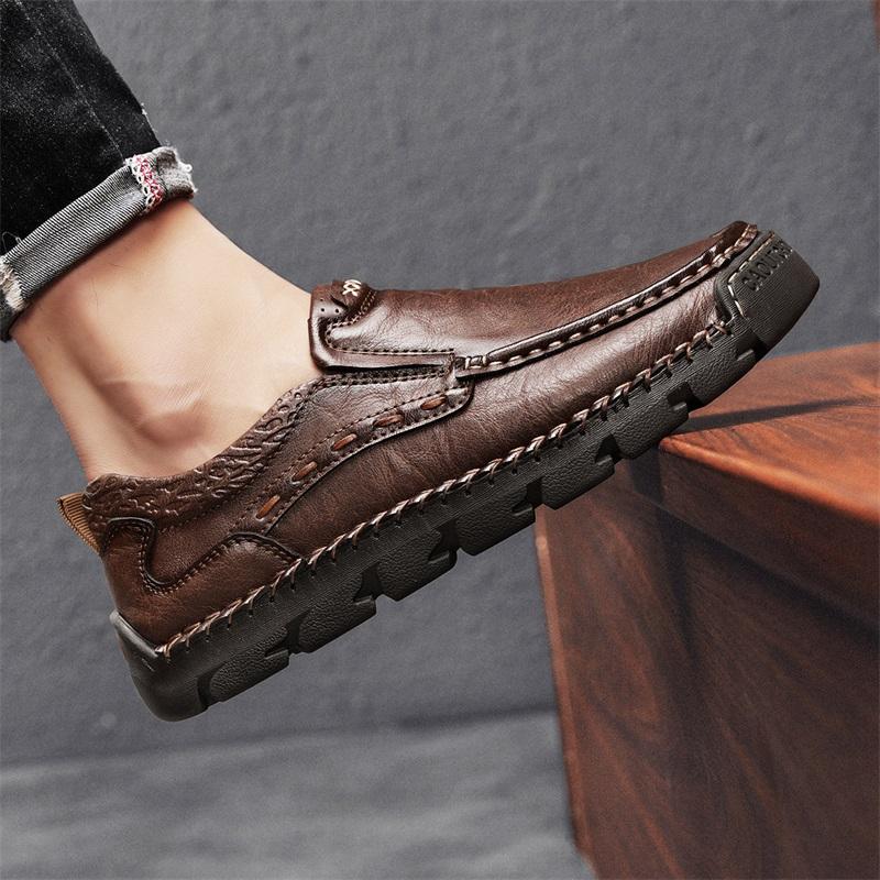 FashionMens Genuine Leather Shoes Slip On British Style Leisure Loafers Shoes Soft Bottom Wear-resistant Comfortable Shoes Men Footwear