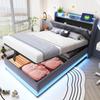 Детская мягкая кровать 90*200 см, с меняющими цвет огнями и USB-розеткой, складное изголовье, с гидравлическим подъемом для хранения, серая ткань из льна