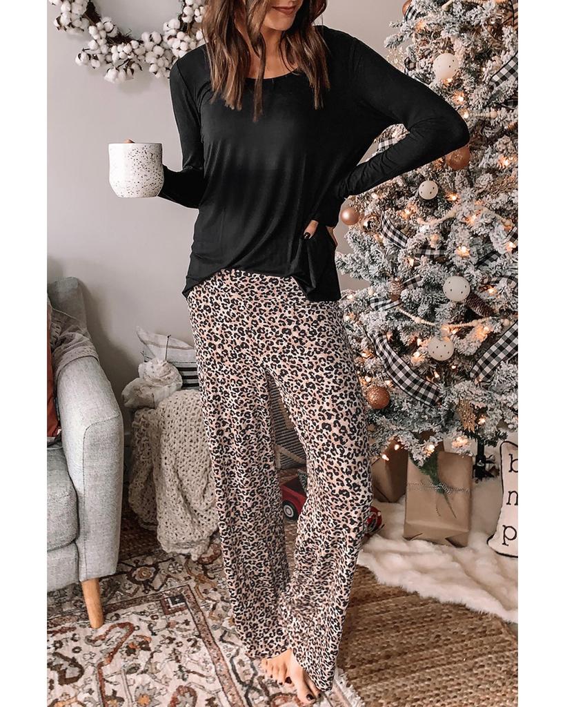 Azura Exchange Комплект одежды для отдыха с леопардовым принтом и топом с длинными рукавами