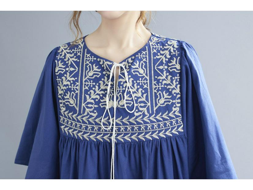 Летнее элегантное женское платье большого размера с этнической вышивкой и рукавами с оборками, 2025