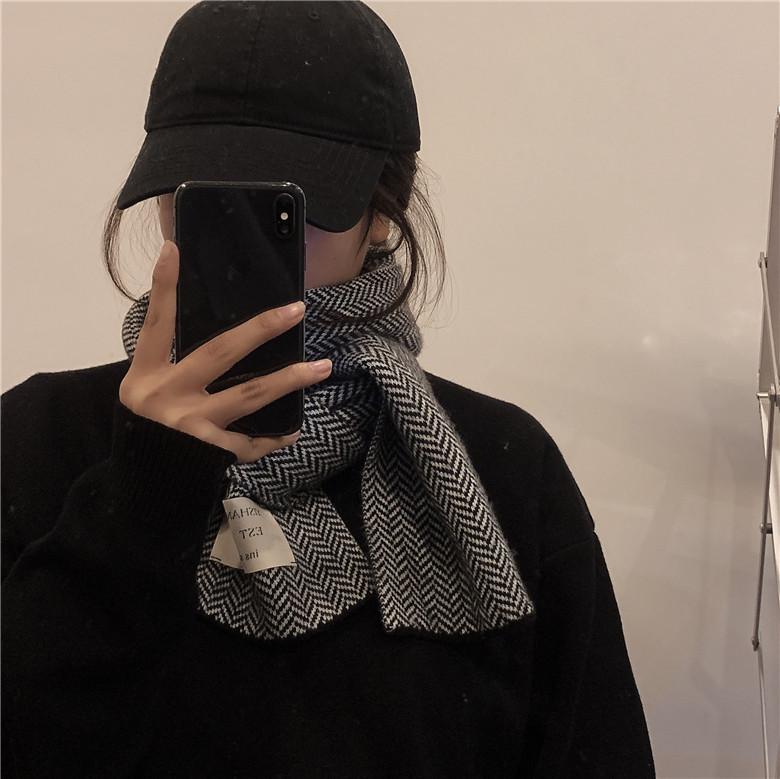 Winter Monochrome Wheat Pattern Small Fresh Knitted Wool Student Warm Scarf Men and Women