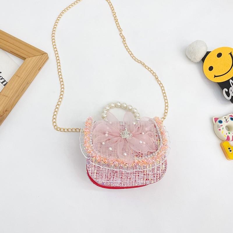 Xiaoxiangfeng Bow Lace Bag Pearl Handheld With Durable Material For Toddlers
