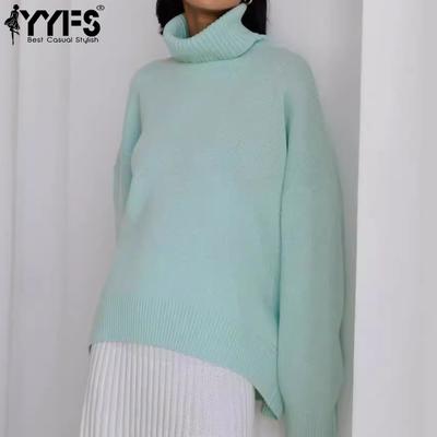 Женская мода повседневная осень-зима однотонный принт длинный рукав высокий ворот свитера