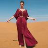 Women's Clothing Burgundy Off Shoulder Rhinestone Dress Slim Fit Muslim Dress