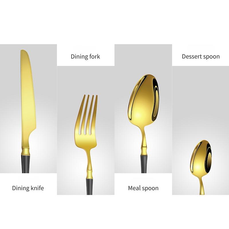 Нержавеющая сталь с небольшой талией, нож для западной еды/стейка, вилка и ложка, десертная ложка, столовые приборы, набор из 24 предметов, подарочный набор