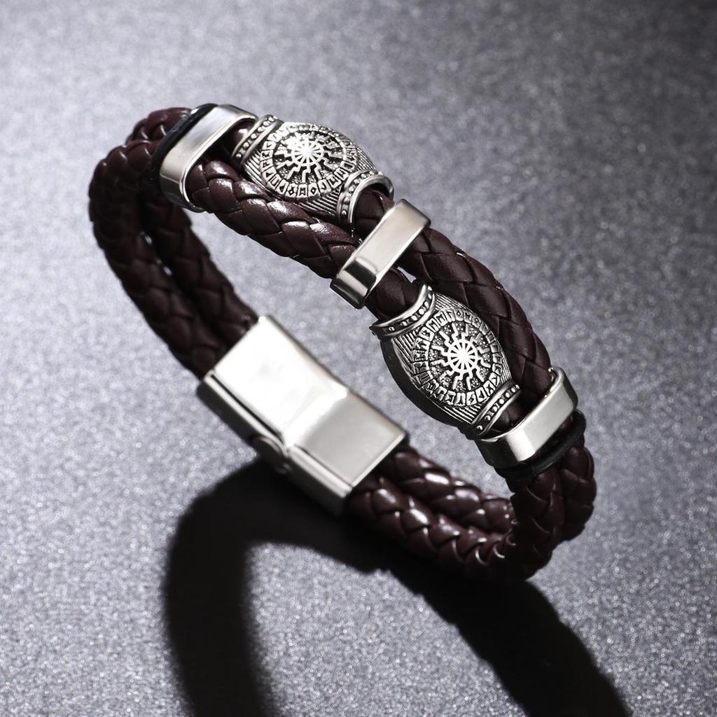 Men's Retro Punk Magnetic Buckle Leather Bracelet - Handmade, Woven with Metal Style