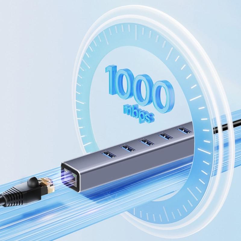 Эффективный USB 3.0 Type-C хаб с 3 портами и гигабитным Ethernet-адаптером, подходит для ноутбуков и компьютеров, быстрый интернет