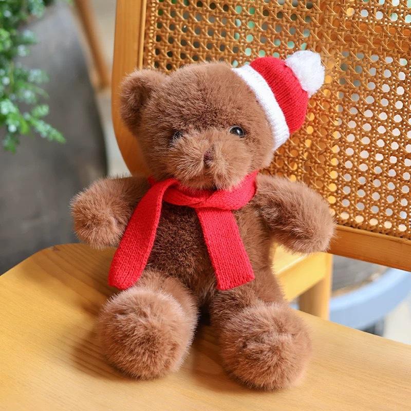 Plush Toy Christmas Tree Christmas Critter Series Doll Gift Cute Eyelid Bear with Stress Relief PP Cotton Filling Mesh Lining