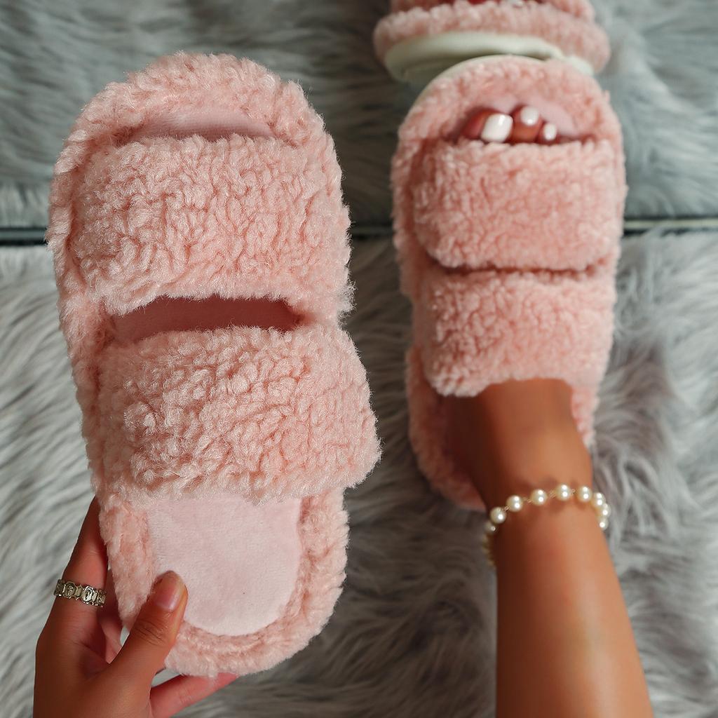 Fluffy Slippers Women Home Plush Fashion Designer Shoes Ladies New Winter Casual Platform Indoor Fur Slides Flats Warm Open Toe