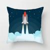 Cartoon Astronaut & Rocket Spaceship Pillow Cover Decor Space Theme Cushion Case for Sofa Bedroom, Galaxy Print  Pillow Cover