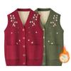 Women Spring/autumn Fleece-lined Embroidered Vest for 70-year-old Mother's Attire Cardigan Jacket