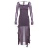 Winter Party Queen Purple Mature Sexy Beautiful Confident Elegant Graceful Women'S Translucent Thin Straight Dress