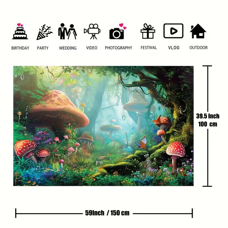 Фантастический Зеленый Грибной Лес, 2D Фон для Студийной Фотосъемки и Мероприятий
