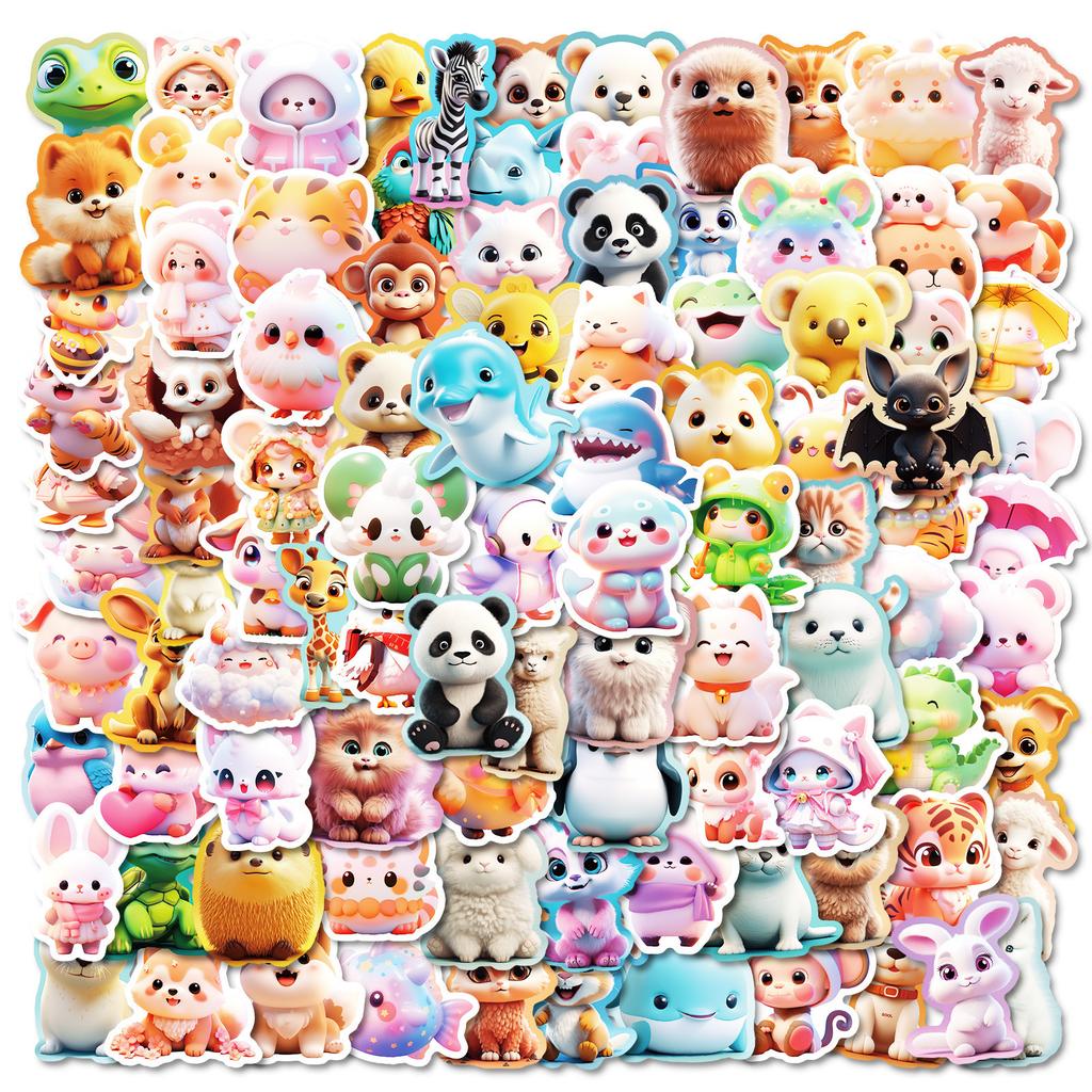 100 3D Маленькие Животные Мультяшные Милые Наклейки Кит Панда Кот Наклейки DIY Украшение Чемодана Блокнота